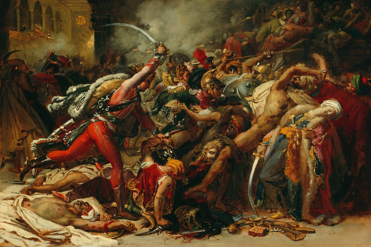 Skitse til The Revolt of Cairo, omkring 1810. af Anne Louis Girodet de Roussy Trioson