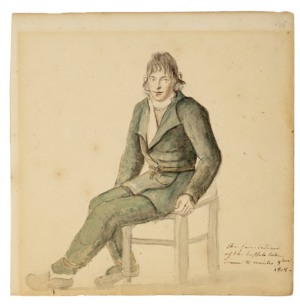 Fair American Indian Man of the Buffalo Tribe, Canisteo, New York, 1808 (akvarel, grafit og trækul på papir) af Anne Marguerite Hyde de Neuville