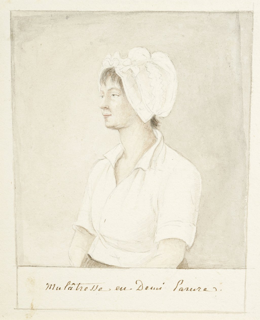 Portræt af en mulattepige, udateret (grafit, akvarel og grå vask på papir) af Anne Marguerite Hyde de Neuville
