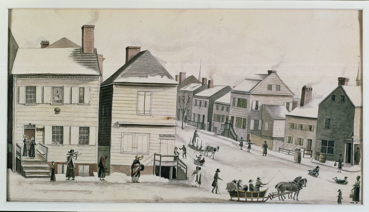 Hjørnet af Warren og Greenwich Street, 1809 af Anne Marguerite Hyde de Neuville