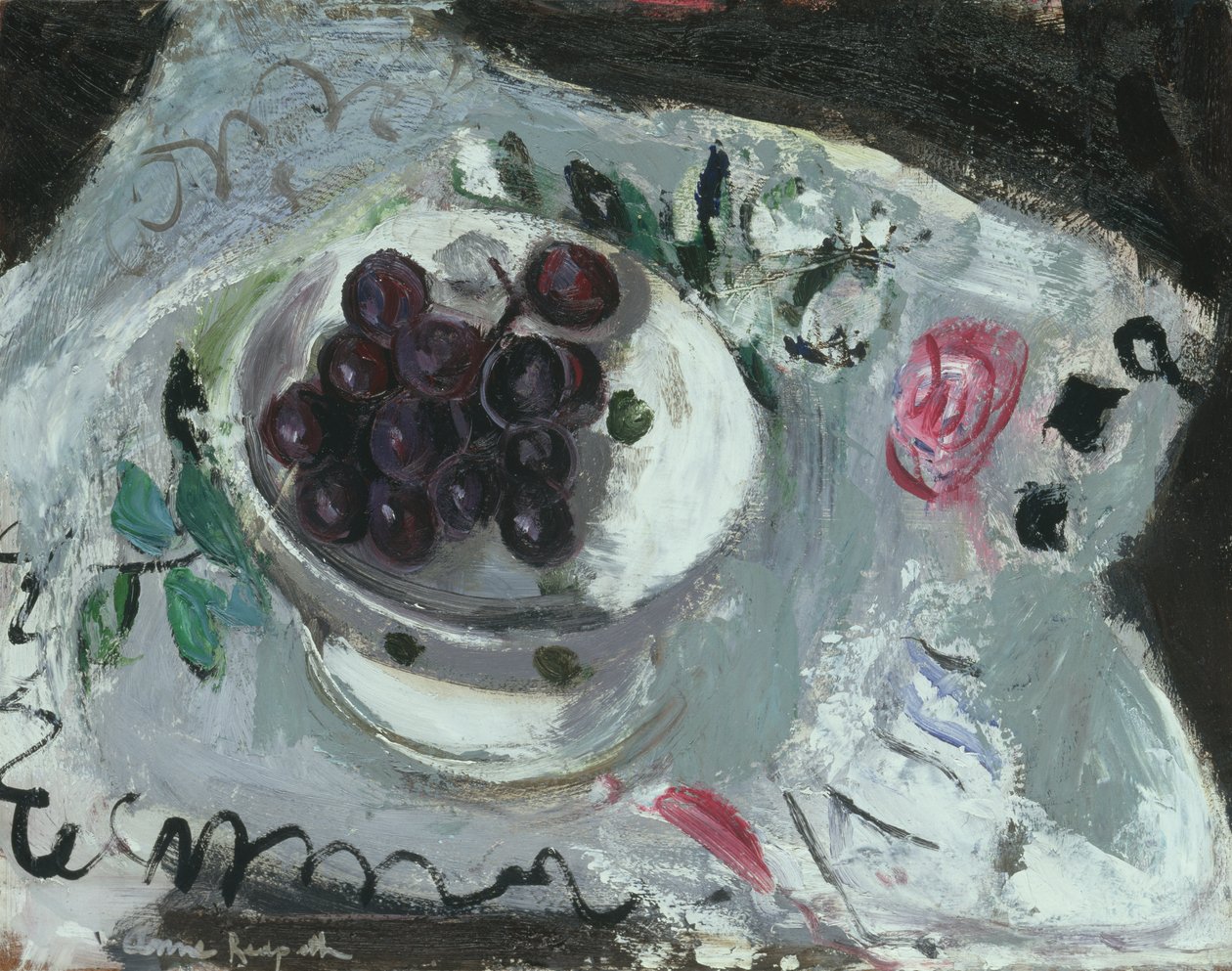 Dish of Grapes, ca. 1957 (olie på bord) af Anne Redpath