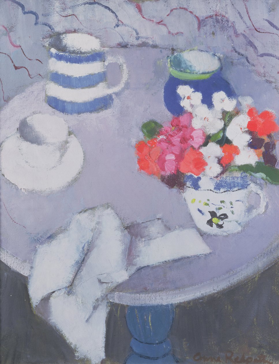 Stilleben med bord (olie på lærred) af Anne Redpath
