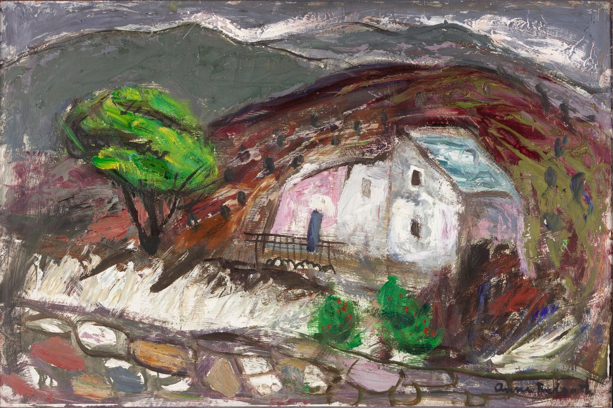 The Valley of San Martino di Lota, Corsica, ca. 1950-60 (olie om bord) af Anne Redpath