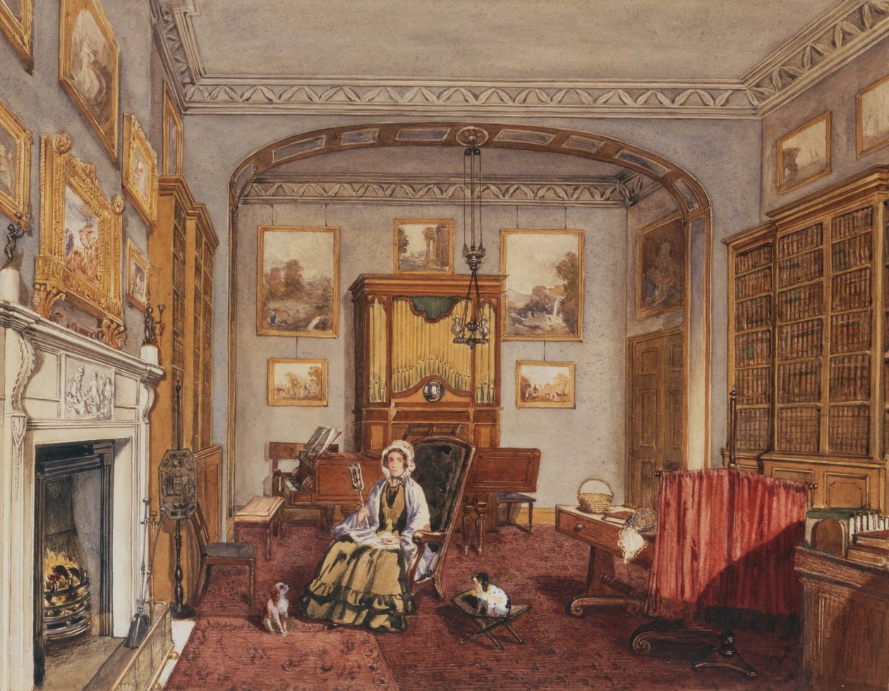 The Boudoir at Northwick Park, ca. 1830 (blyant og akvarel) af Anne Rushout