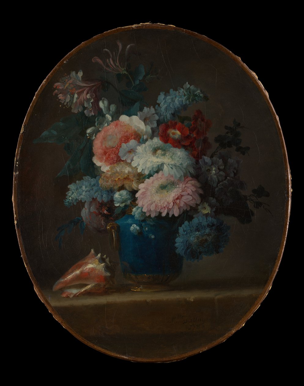 Vase med blomster og konkylie, 1780. af Anne Vallayer Coster