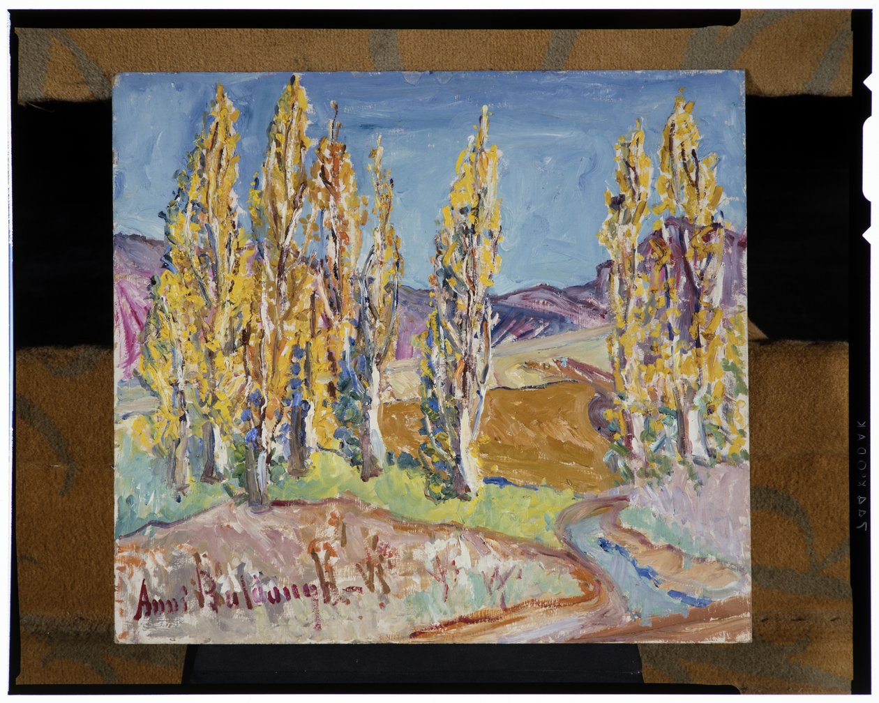 Poplars (olie på plade) af Anni Baldaugh
