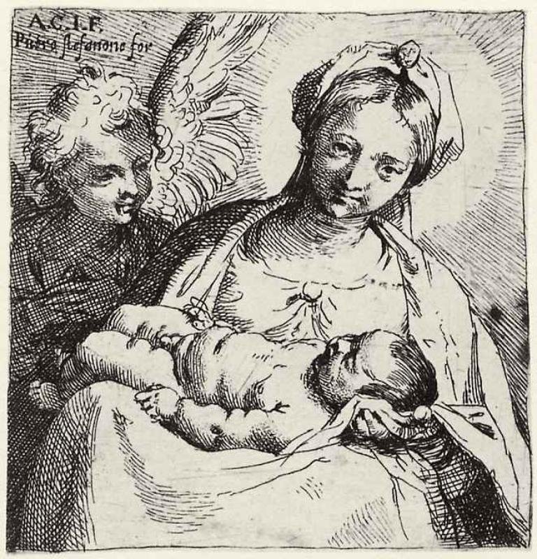 Madonna og barn med en engel af Annibale Carracci