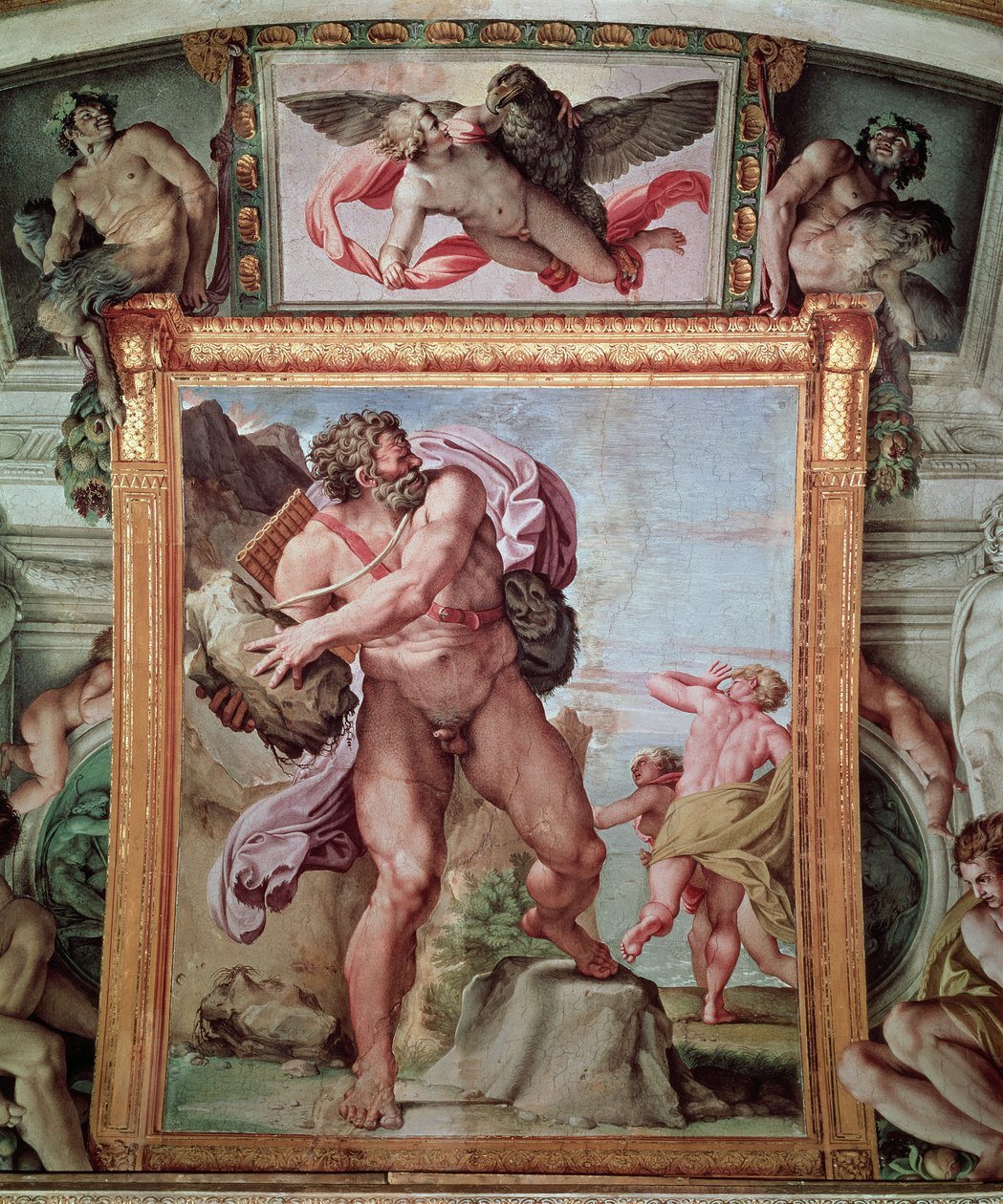 Polyphemus angriber Acis og Galatea, 1597-1604 (detalje fra Galleria Carraci) af Annibale Carracci