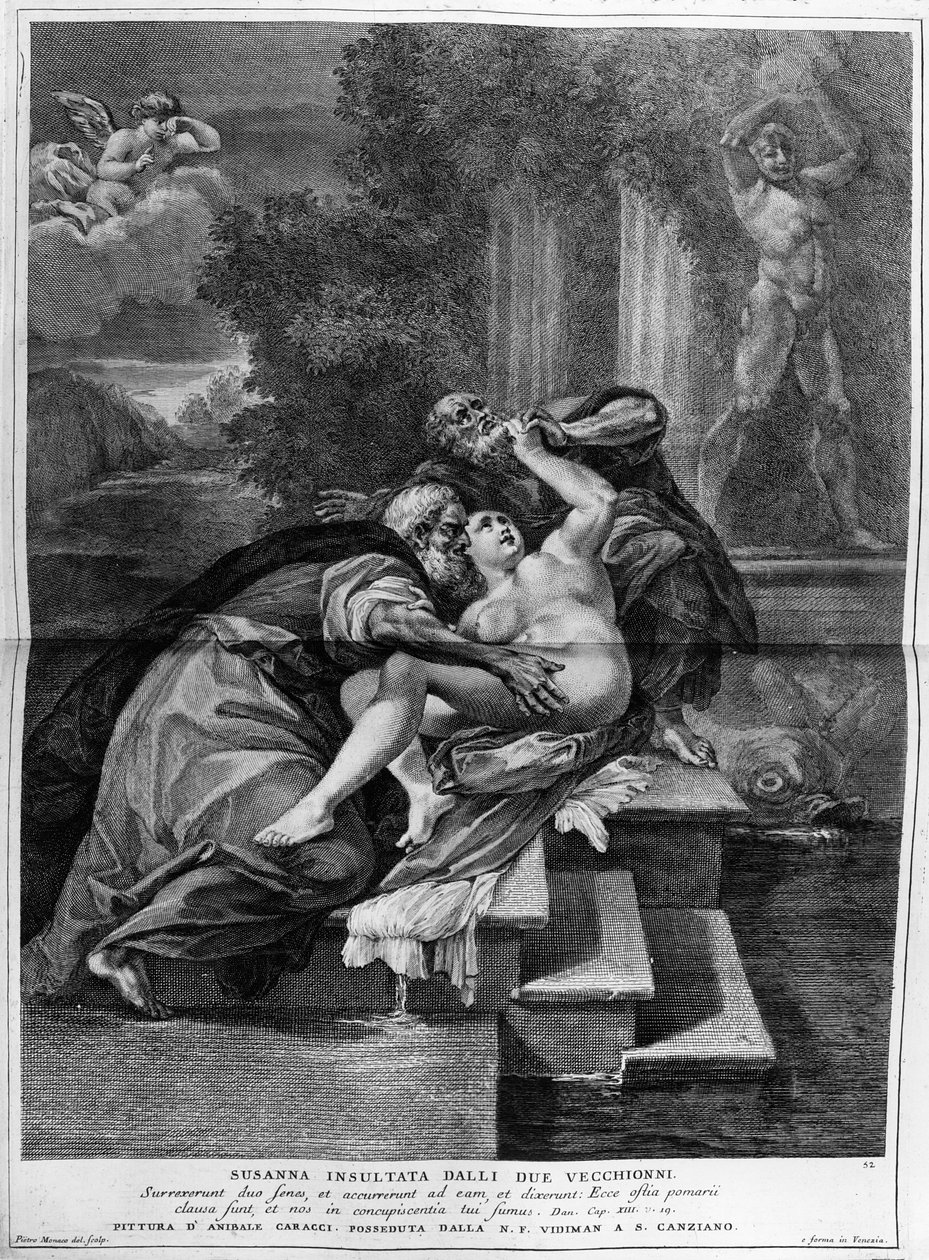 Susanna og de ældste, graveret af Pietro Monaco, ca. 1740 af Annibale Carracci
