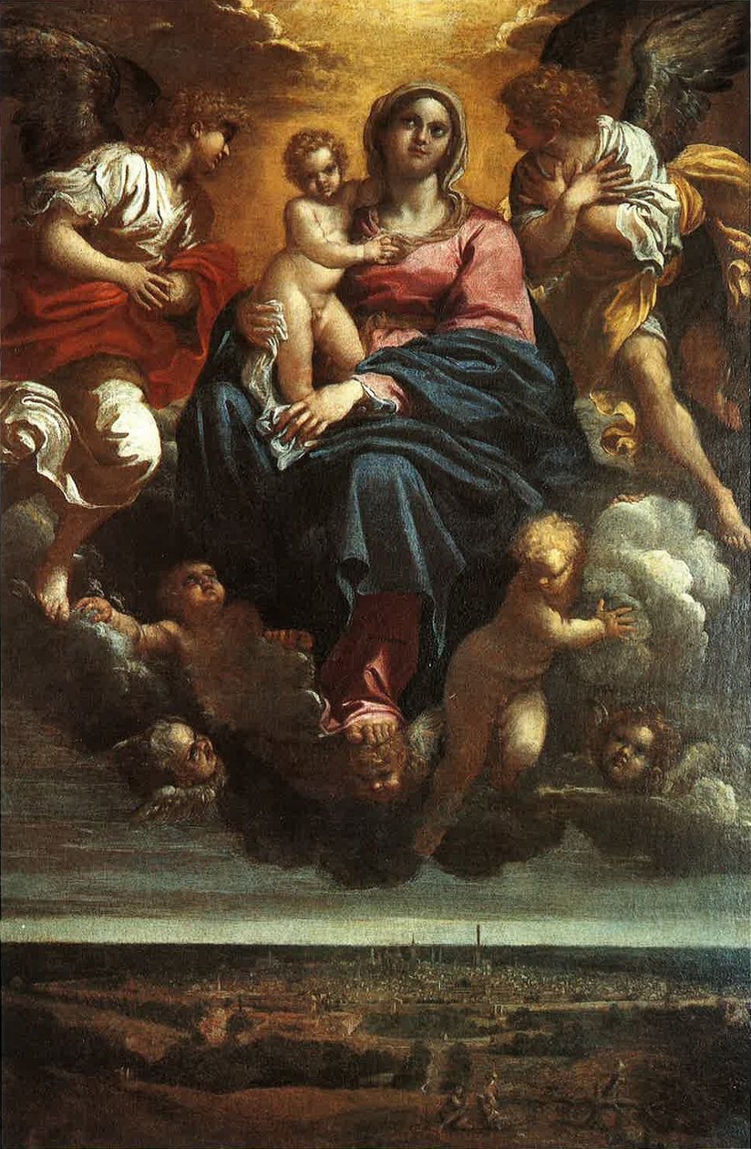 Jomfruen og barnet i skyerne af Annibale Carracci