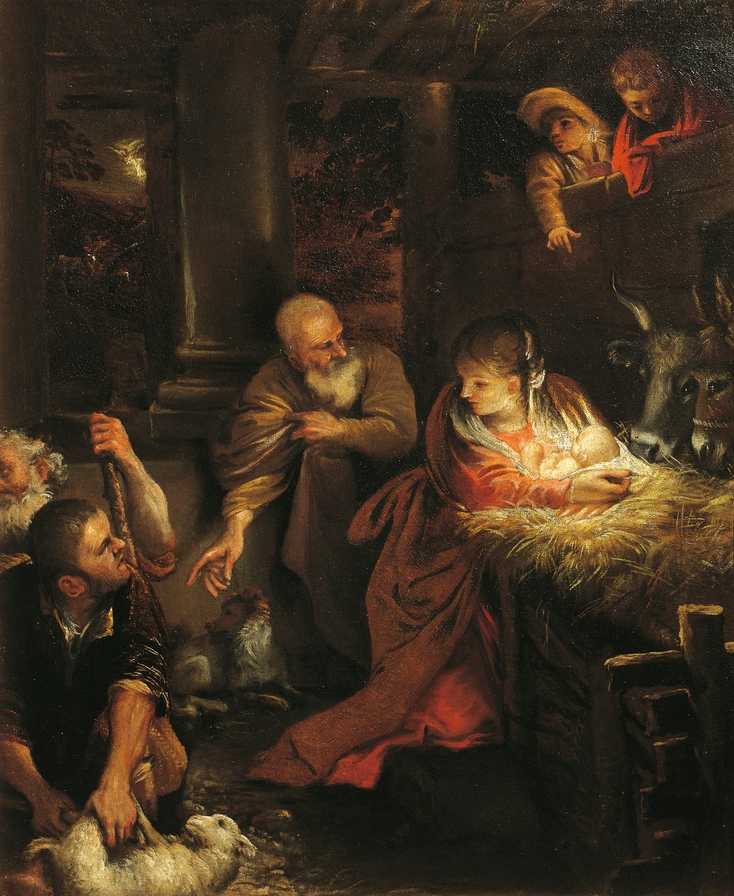 Tilbedelse af hyrderne (olie på lærred) af Annibale (attr. to) Carracci
