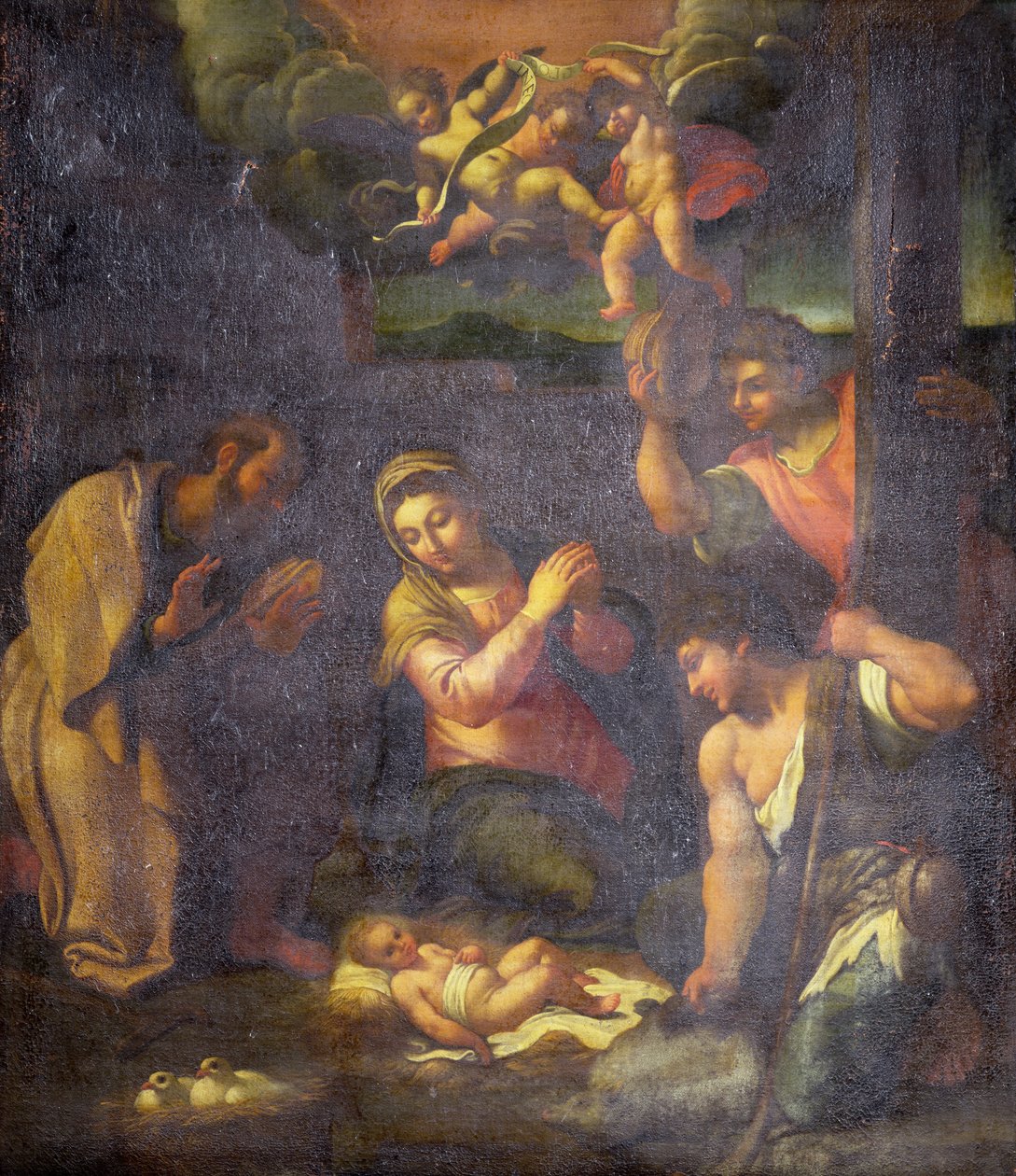 Tilbedelse af hyrderne (olie på lærred) af Annibale (follower of) Carracci