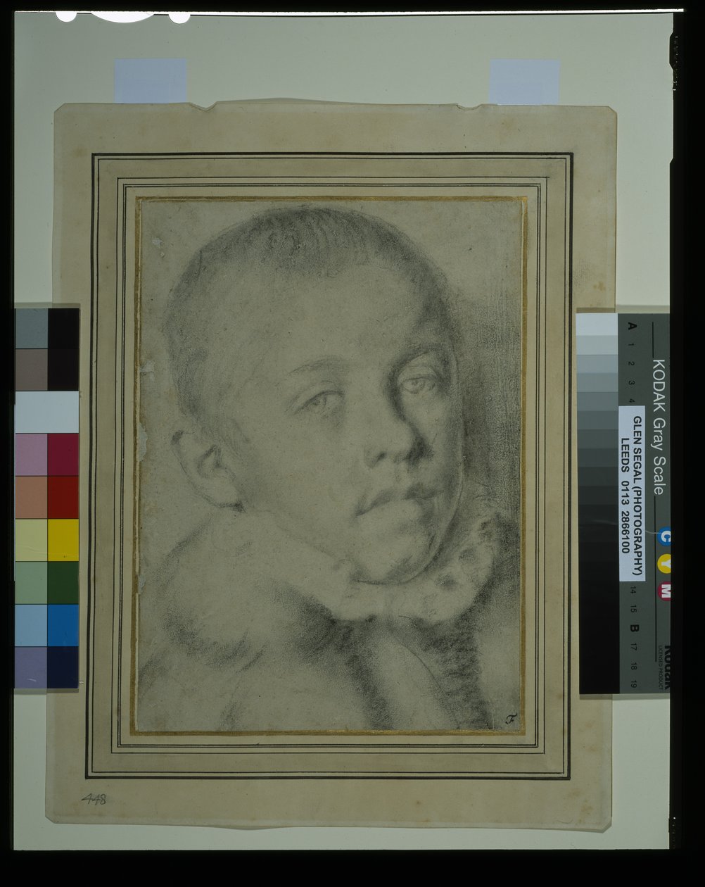Portræt-hoved af en ung dreng (sort kridt og kul på papir) af Annibale (follower of) Carracci