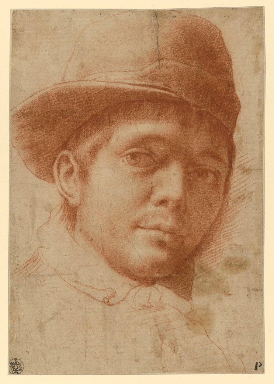 Portræt af en ung mand med kasket af Annibale Carracci