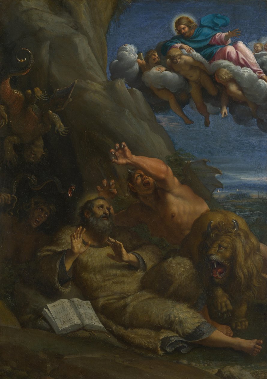 Kristus viste sig for Saint Anthony Abbed under hans fristelse, ca. 1598 af Annibale Carracci