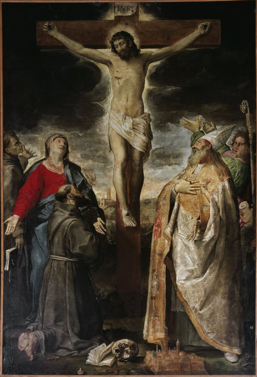 Korsfæstelse og helgener (olie på lærred af Annibale Carracci