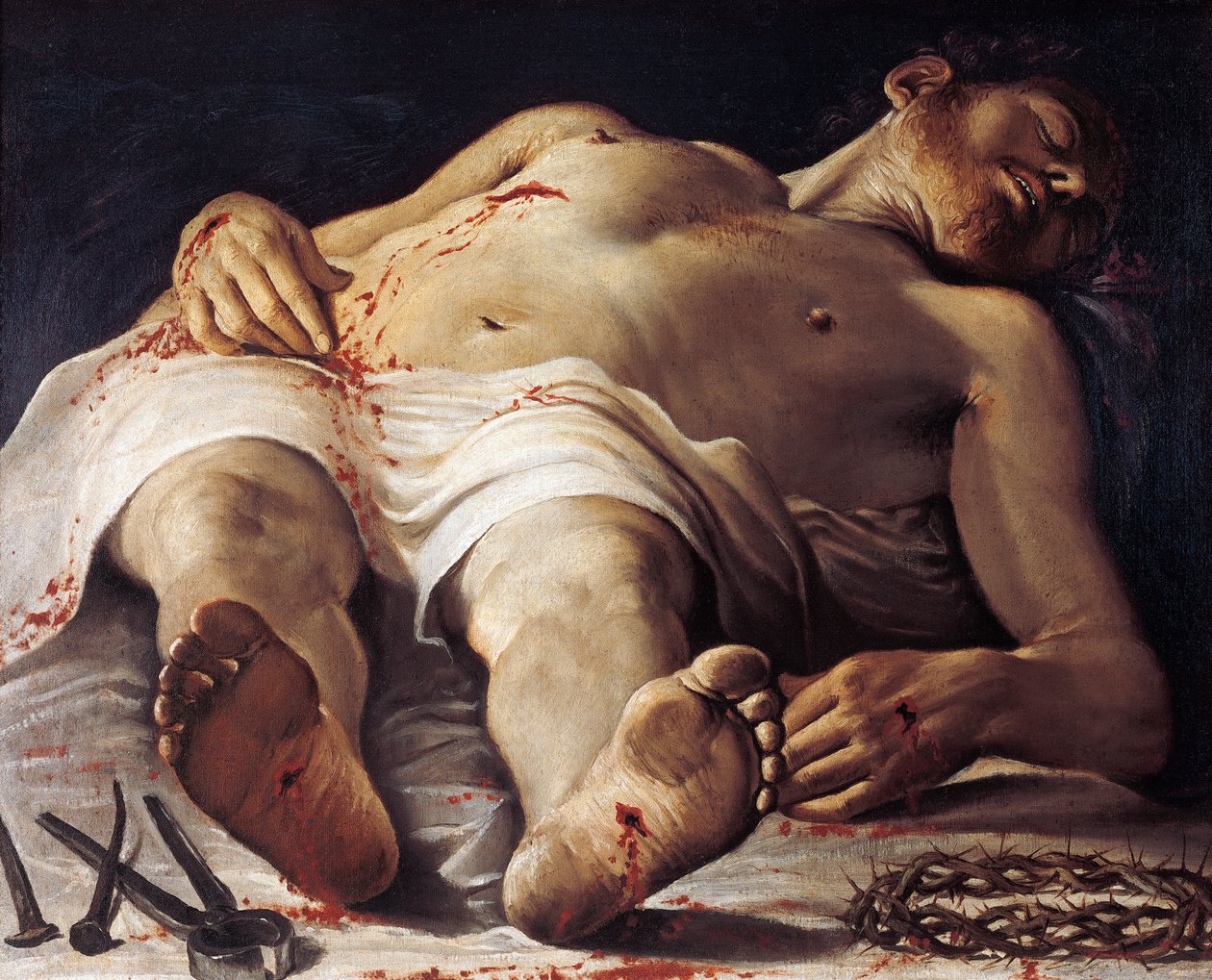 Dead Christ, af Annibale Carracci (1560-1609), olie på lærred, 707x888 cm af Annibale Carracci