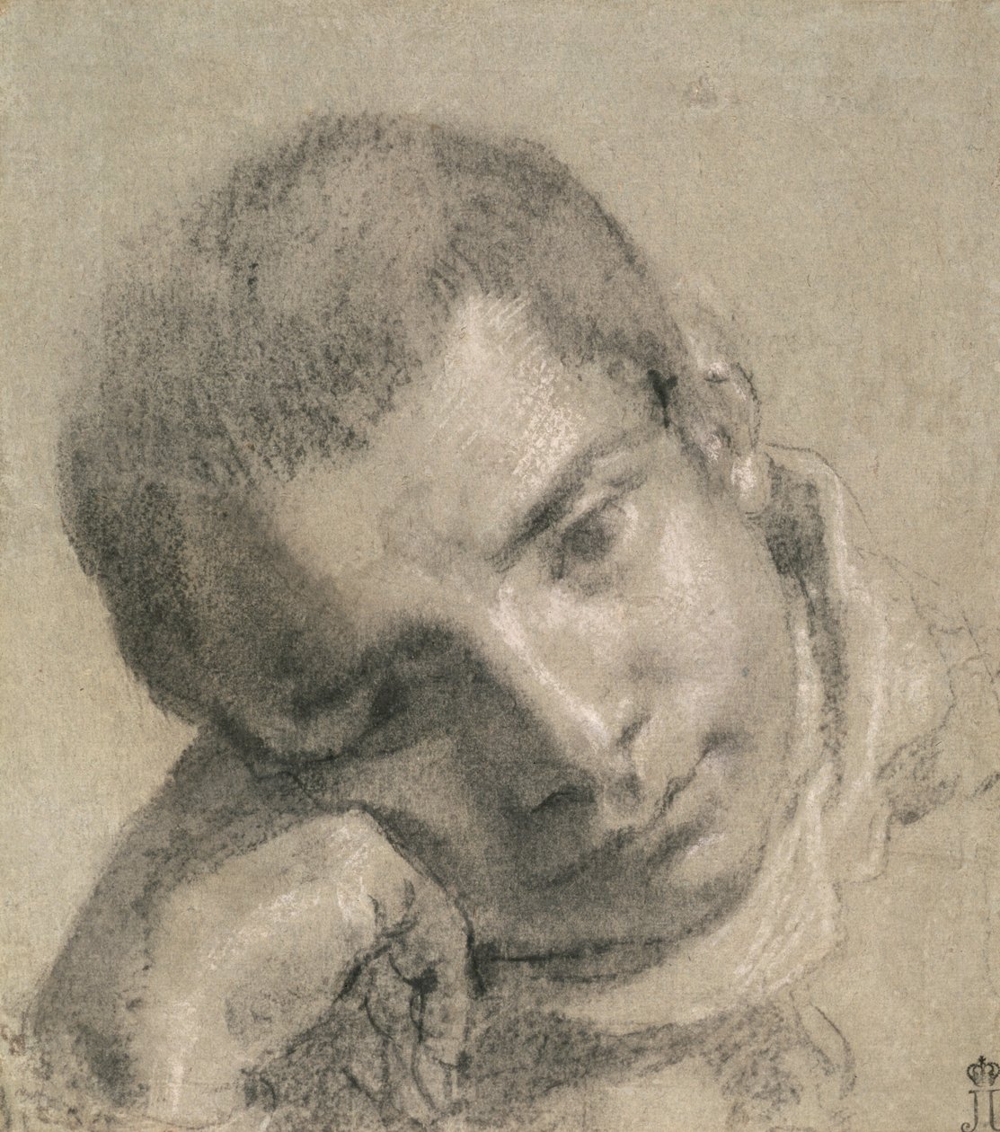 Head of a Youth (kul og hvidt kridt) af Annibale Carracci