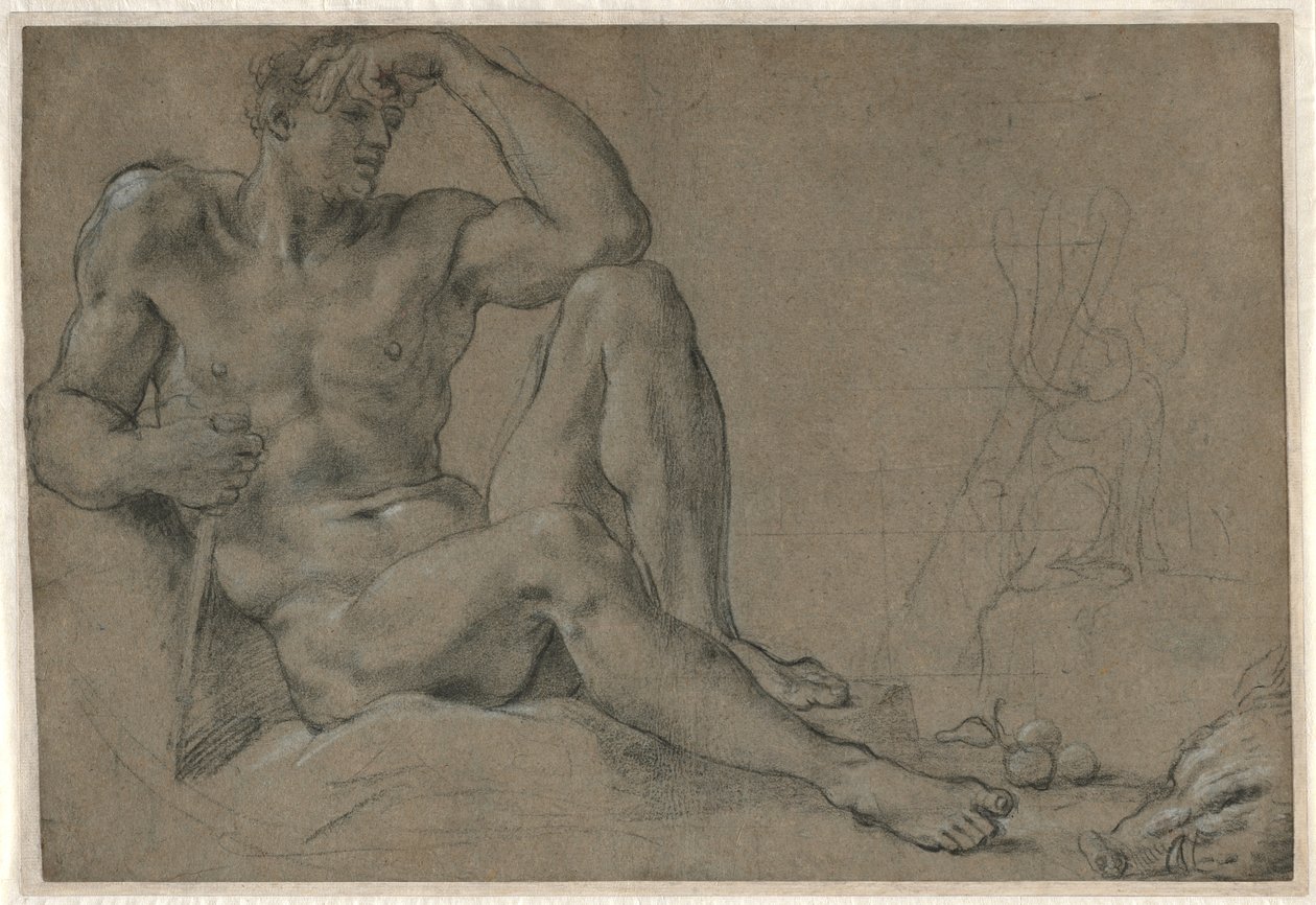 Hercules hviler (recto); Fartøj med fod med håndtag (verso) af Annibale Carracci