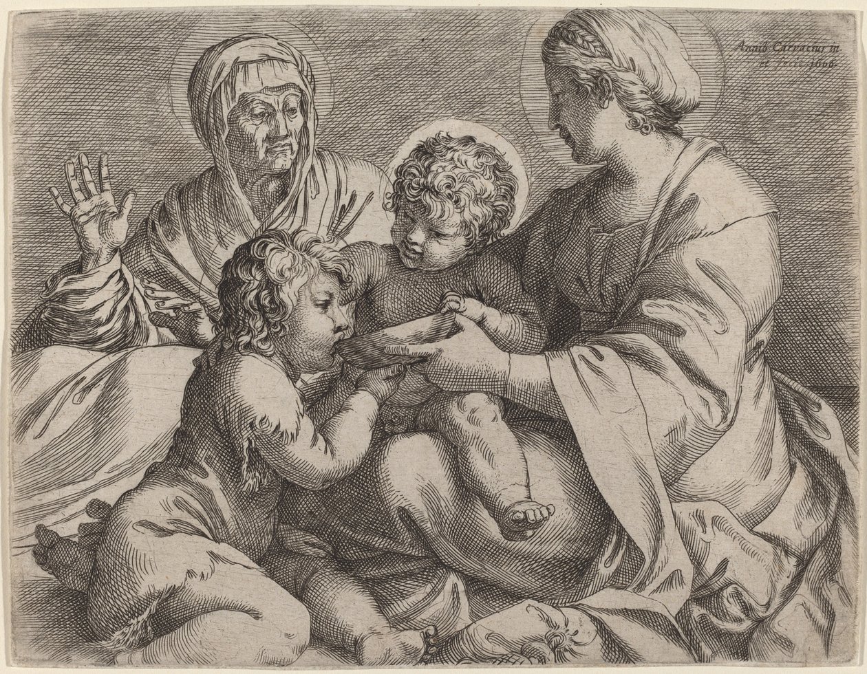Madonna og barn med de hellige Elizabeth og Johannes Døberen (La Madonna della Scodella) af Annibale Carracci