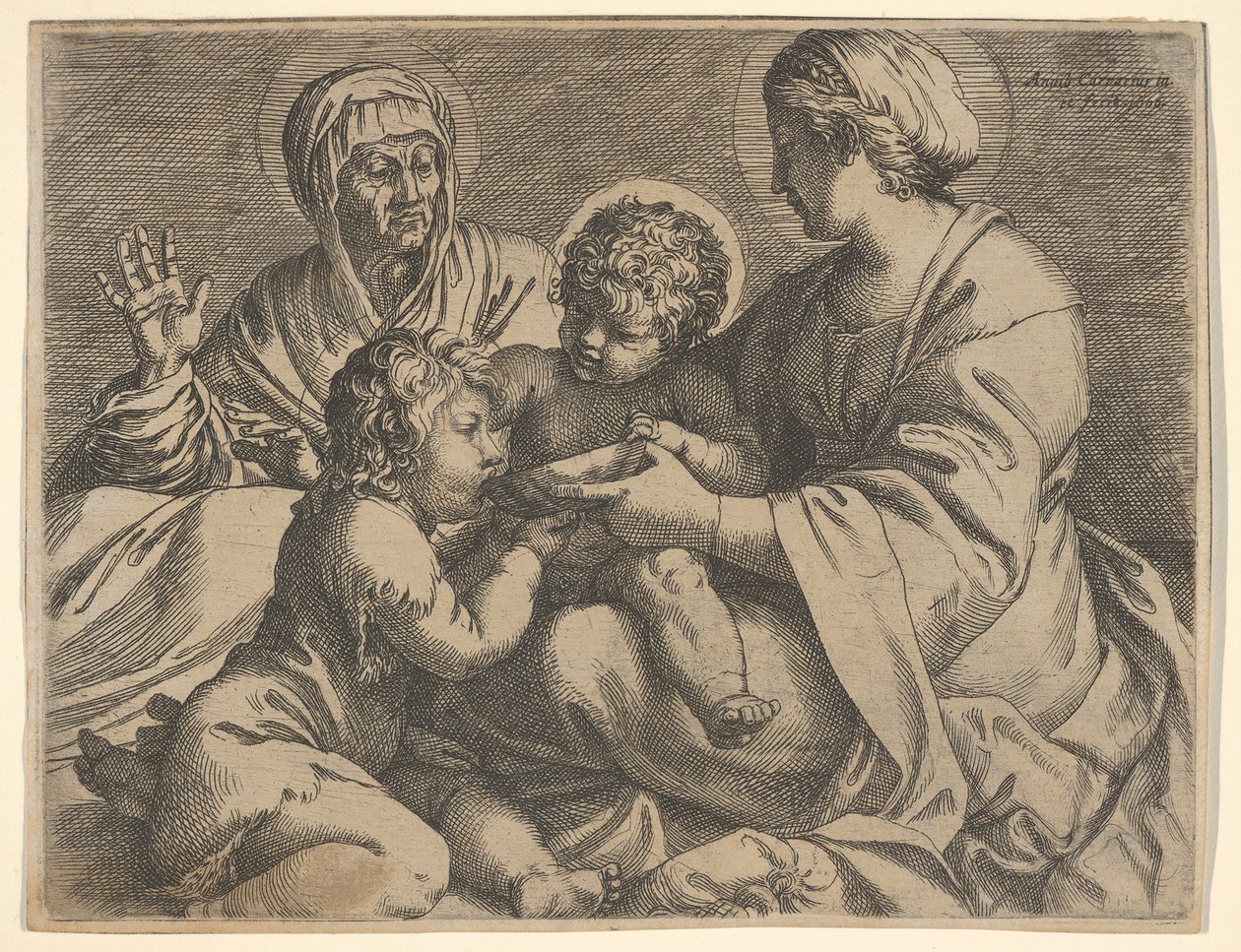Madonna og barn med de hellige Elizabeth og Johannes Døberen Madonna della Scodella, den..., 1606. af Annibale Carracci