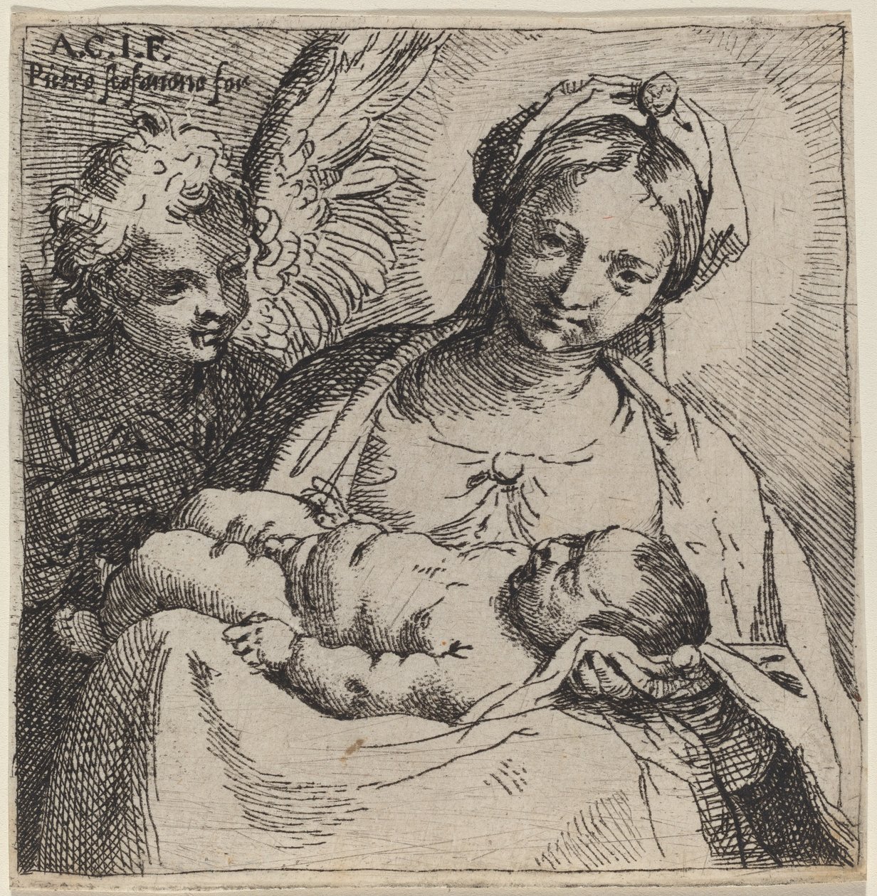 Madonna og barn med en engel af Annibale Carracci