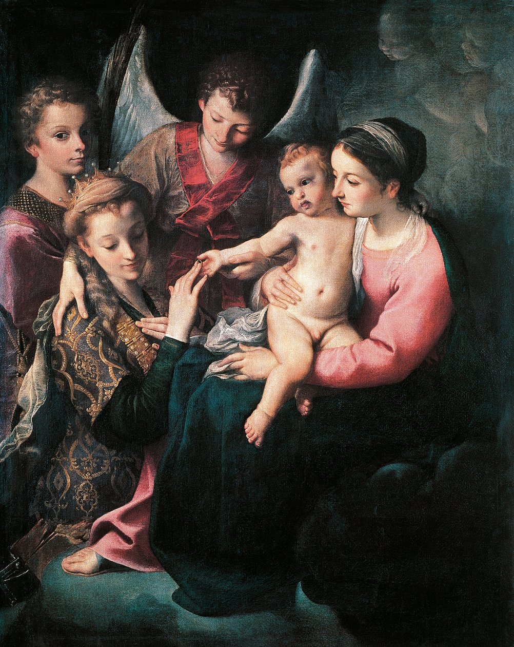 Mystic Marriage of St Catherine, af Annibale Carracci (1560-1609), olie på lærred af Annibale Carracci