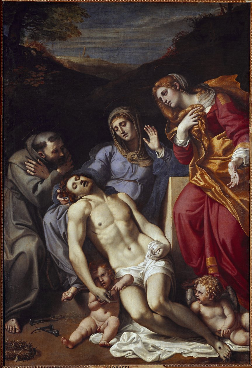 Pieta med Sankt Maria Magdalena og Sankt Frans (olie på lærred af Annibale Carracci