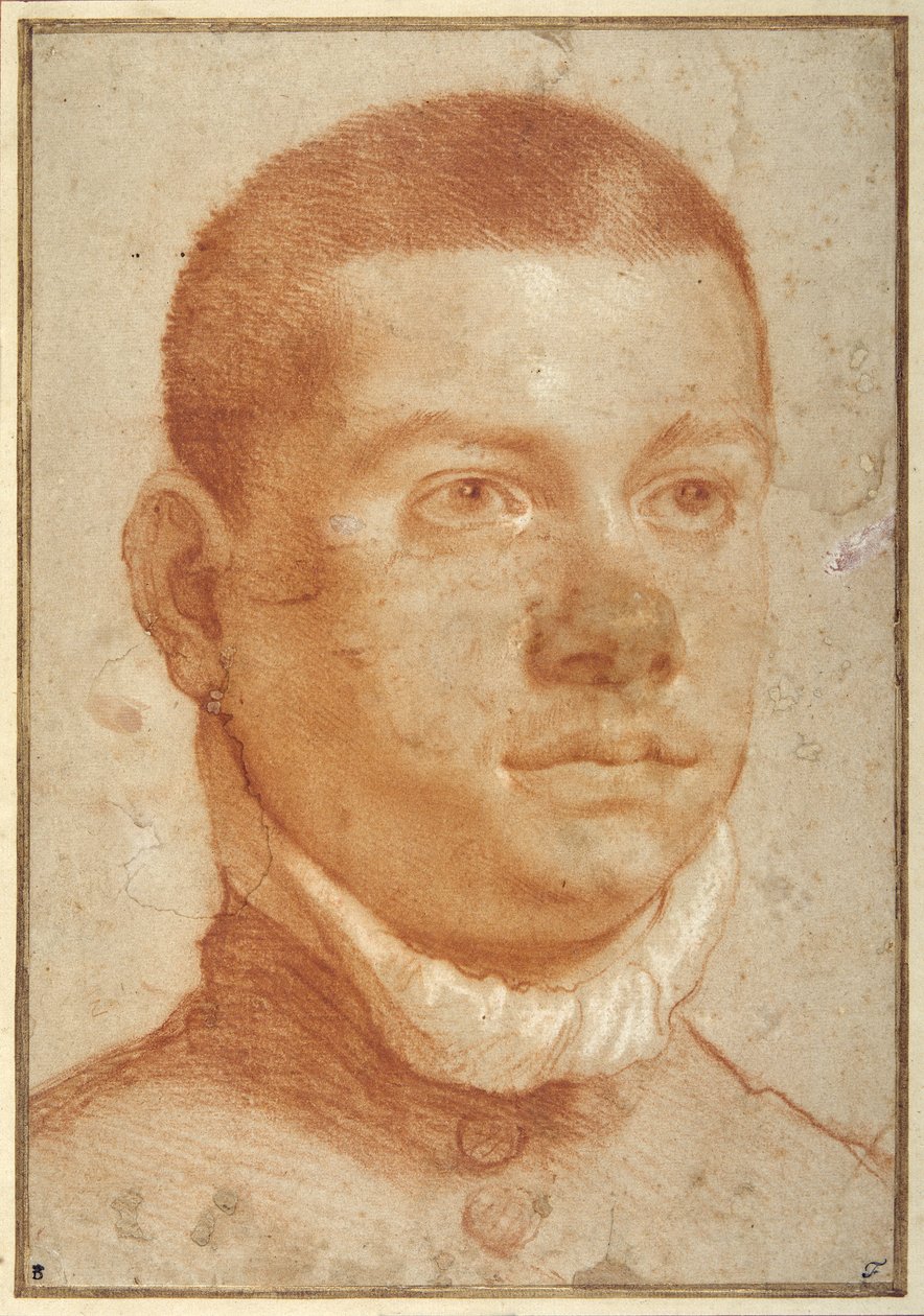 Portræt-hoved af en ung mand (rødt kridt) af Annibale Carracci