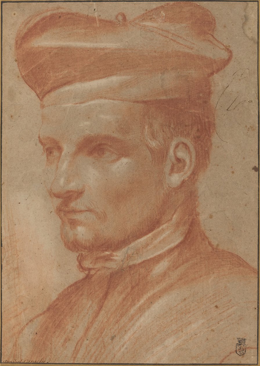Portræt af en gejstlig iført en Biretta af Annibale Carracci