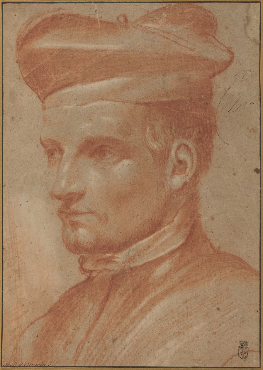 Portræt af en gejstlig med biretta af Annibale Carracci