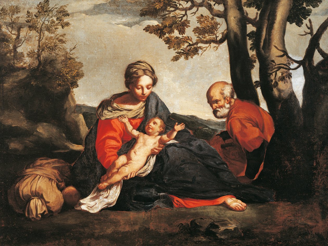 Hvil på flugten til Egypten (olie på lærred) af Annibale Carracci
