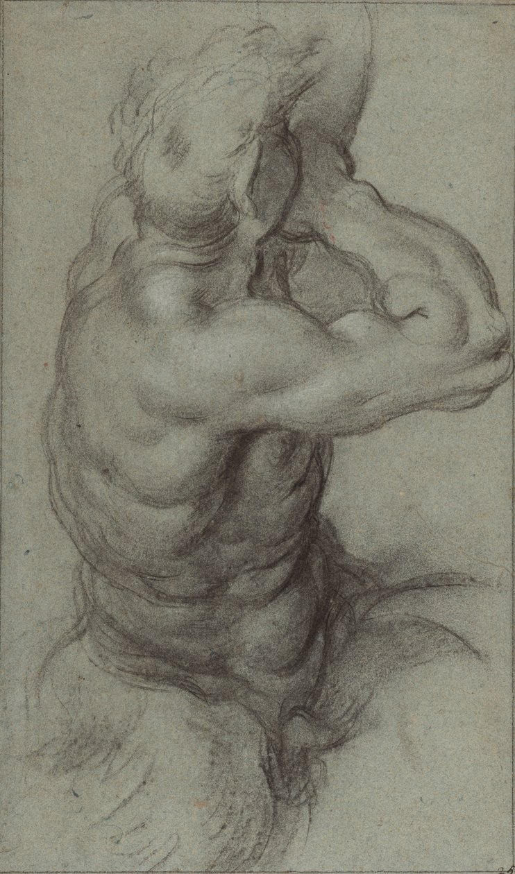 Studie af Triton, der blæser i en konkylie (recto); Delstudie af en arm (verso) af Annibale Carracci