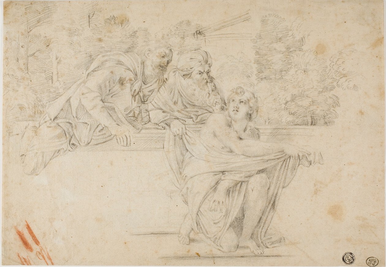 Susanna og de ældste (recto); Profilchef for kvinde (verso) af Annibale Carracci