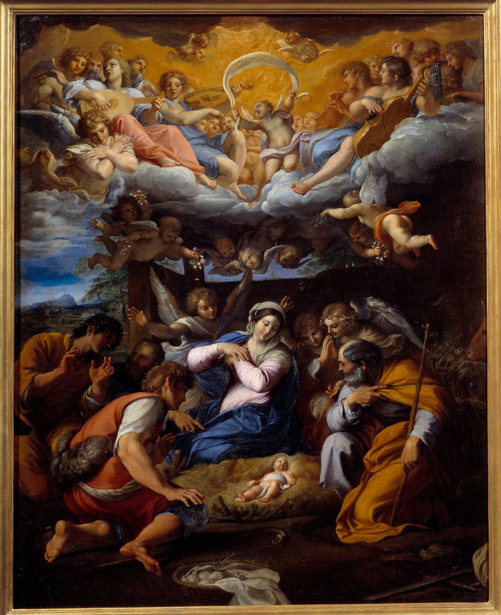 Hyrdernes tilbedelse, maleri af Annibale Carracci eller Annibal Carrache (1560-1609) af Annibale Carracci