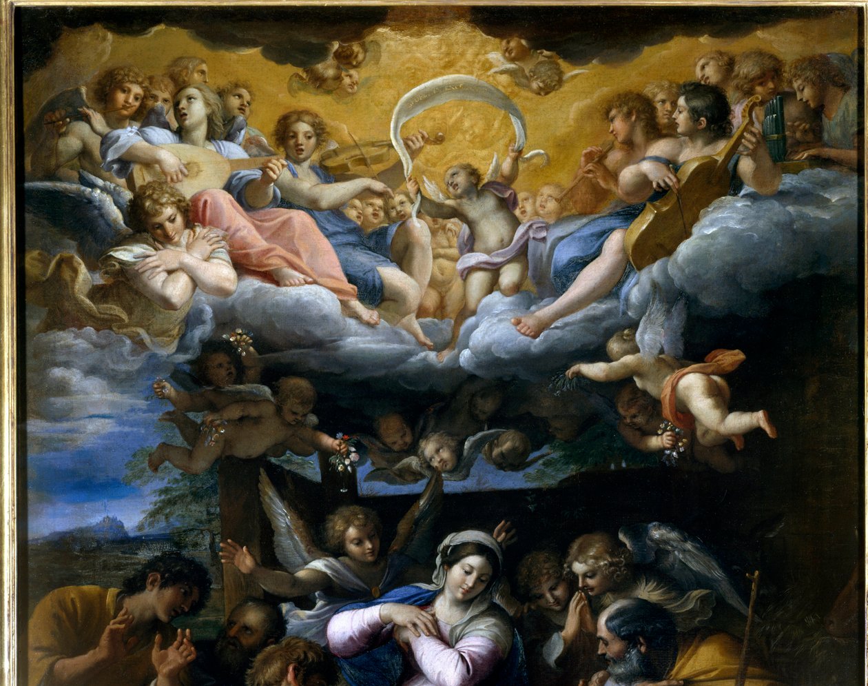 Hyrdernes tilbedelse Detalje, der repræsenterer en koncert af himmelske engle, der synger Guds ære. Maleri af Annibale Carracci eller Annibal Carrache (1560-1609). 1597. Orleans, Fine Arts Museum. af Annibale Carracci