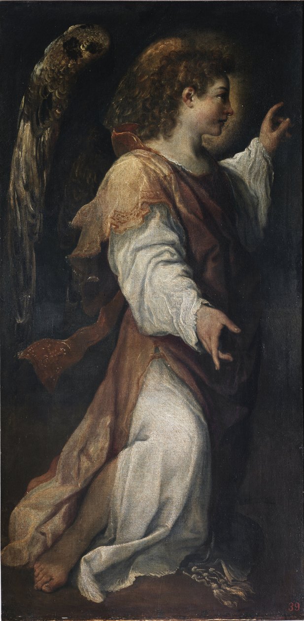 Bebudelsens engel, detalje (olie på lærred, ca. 1587) af Annibale Carracci