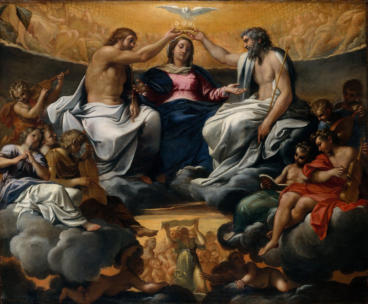 Jomfruens kroning, ca.1595 (olie på lærred) af Annibale Carracci
