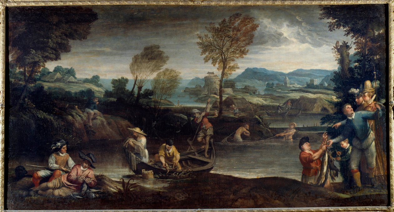 The Fishing Painting by Annibale Carracci or Annibal Carrachedani af Annibale Carracci