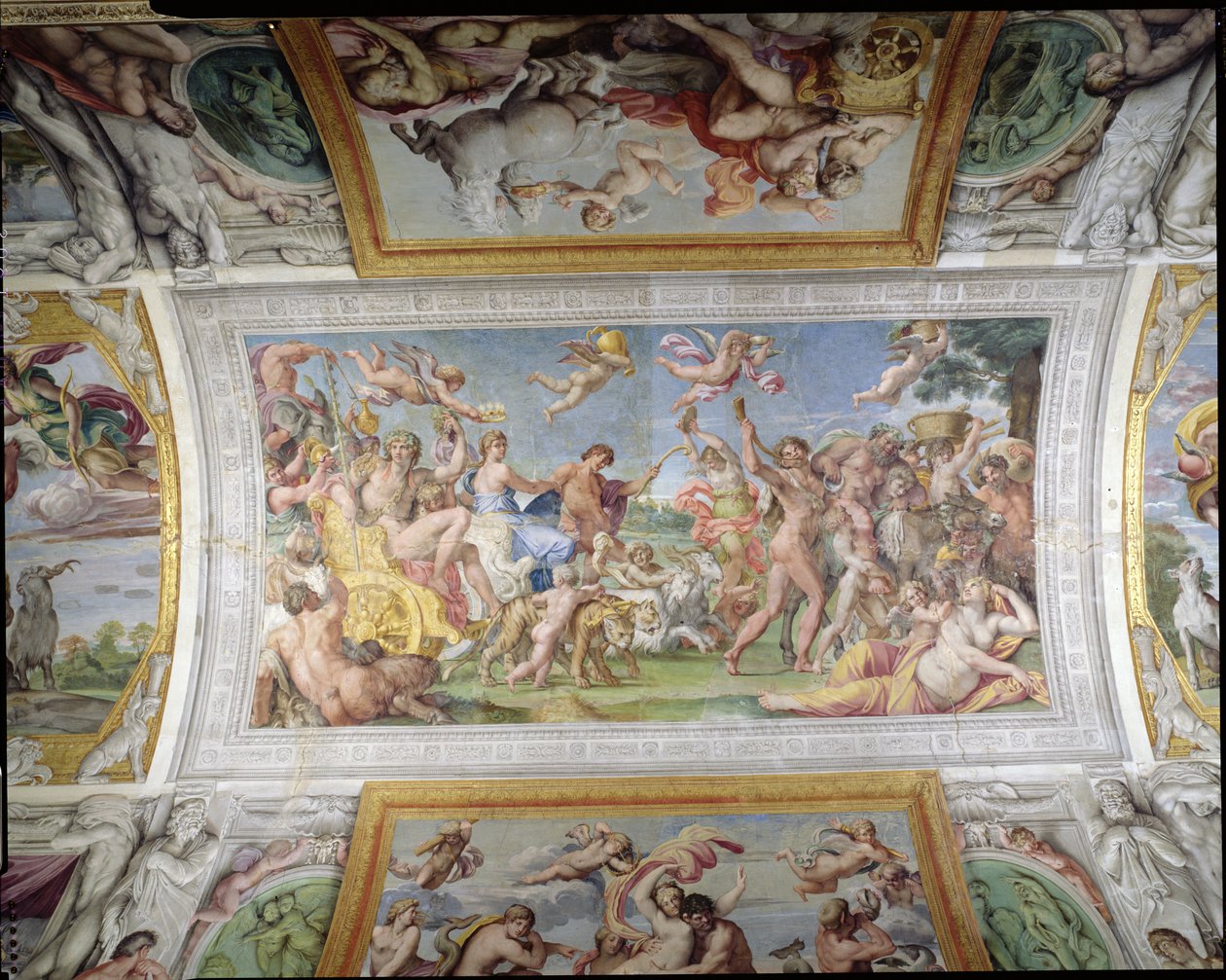 Galleria di Carracci Carracci Hall detalje af Triumf af Bacchus og Ariadne, 1597-1604 fresco af Annibale Carracci
