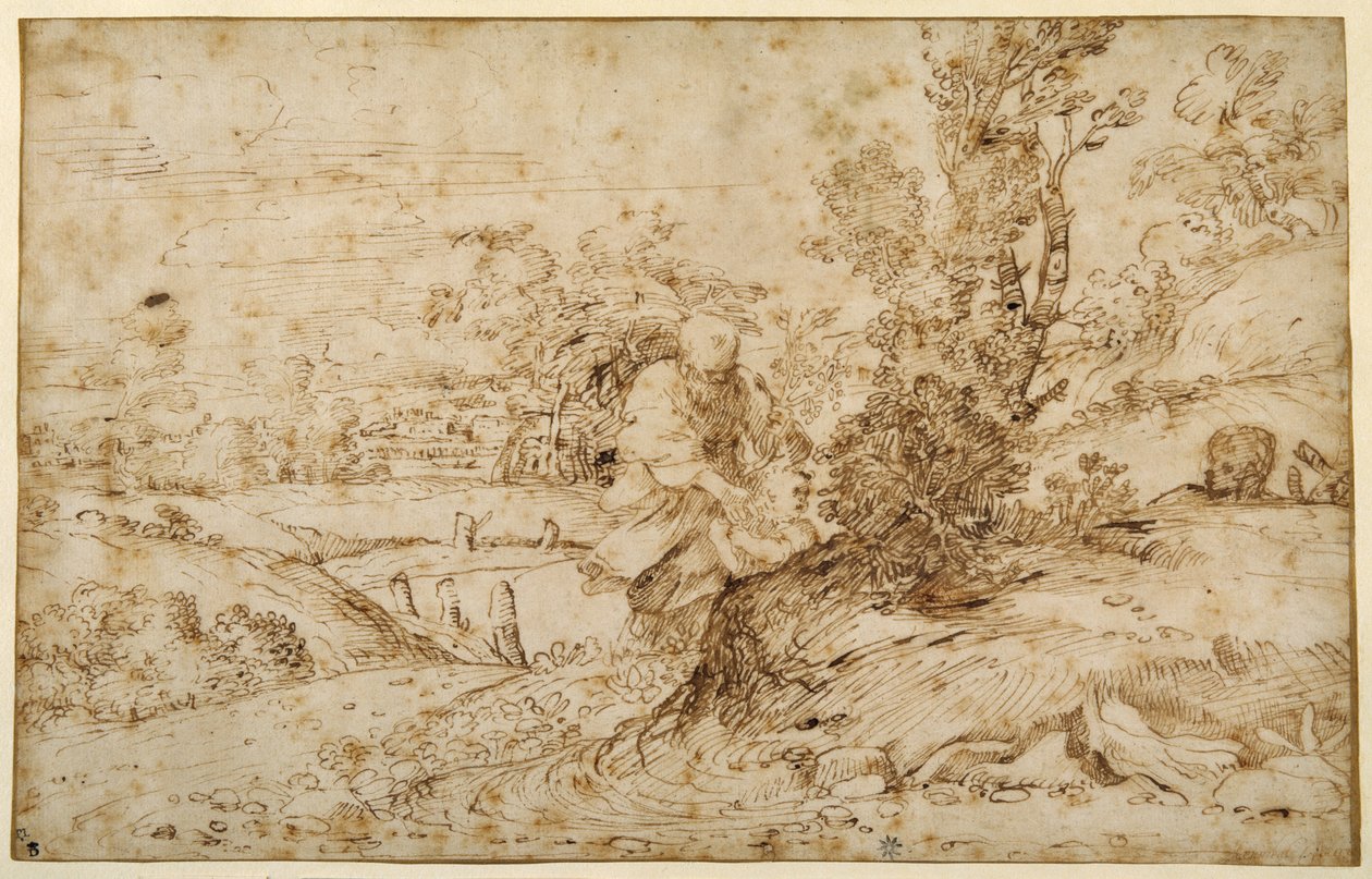 The Return from the Flight (pen og brunt blæk på papir) af Annibale Carracci