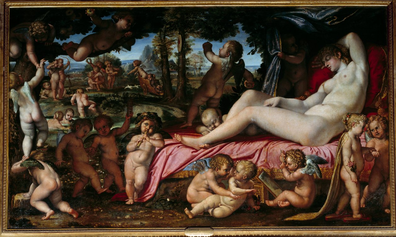 The Sleep of Venus Maleri af Annibale Carracci eller Annibal Carrache (1560-1609) 1602 Søn. 1,9x3,28 m Chantilly, Musee Conde af Annibale Carracci
