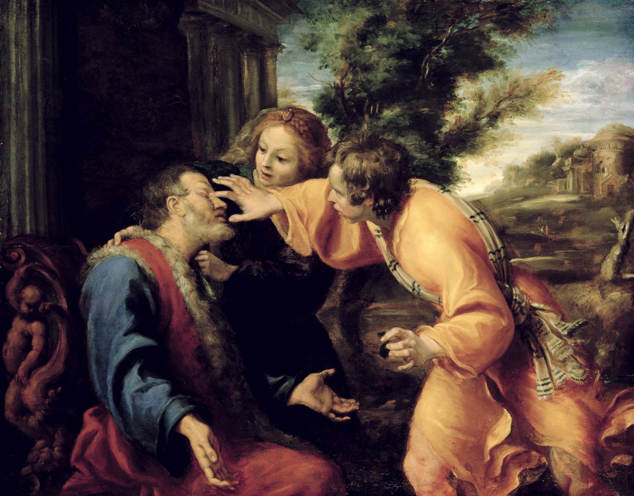 Den unge Tobias helbreder sin blinde far, ca. 1600 af Annibale Carracci