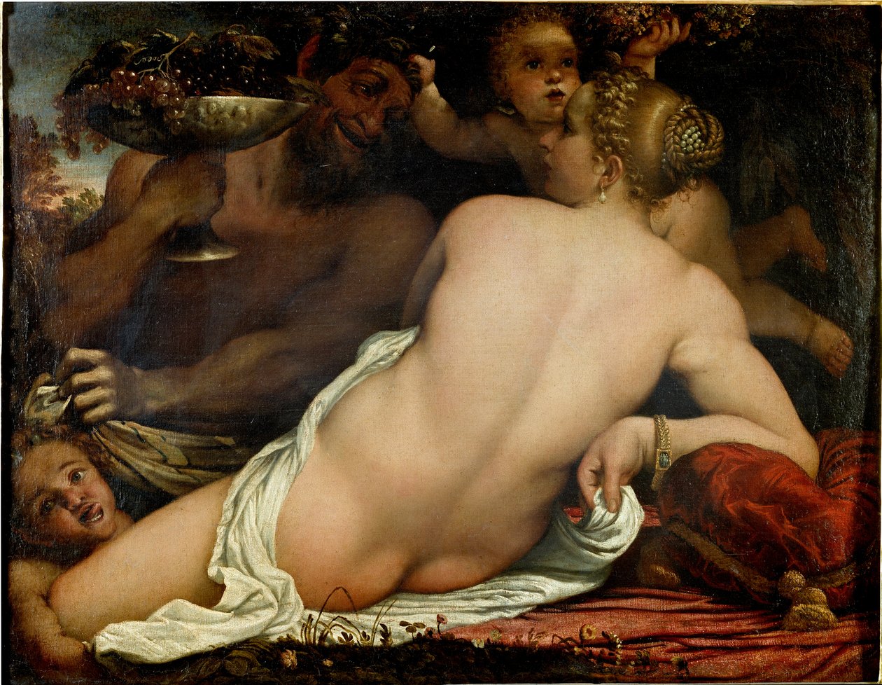 Bacchanten, Venus, satyr og to amoriner, detalje (olie på lærred, ca. 1588) af Annibale Carracci
