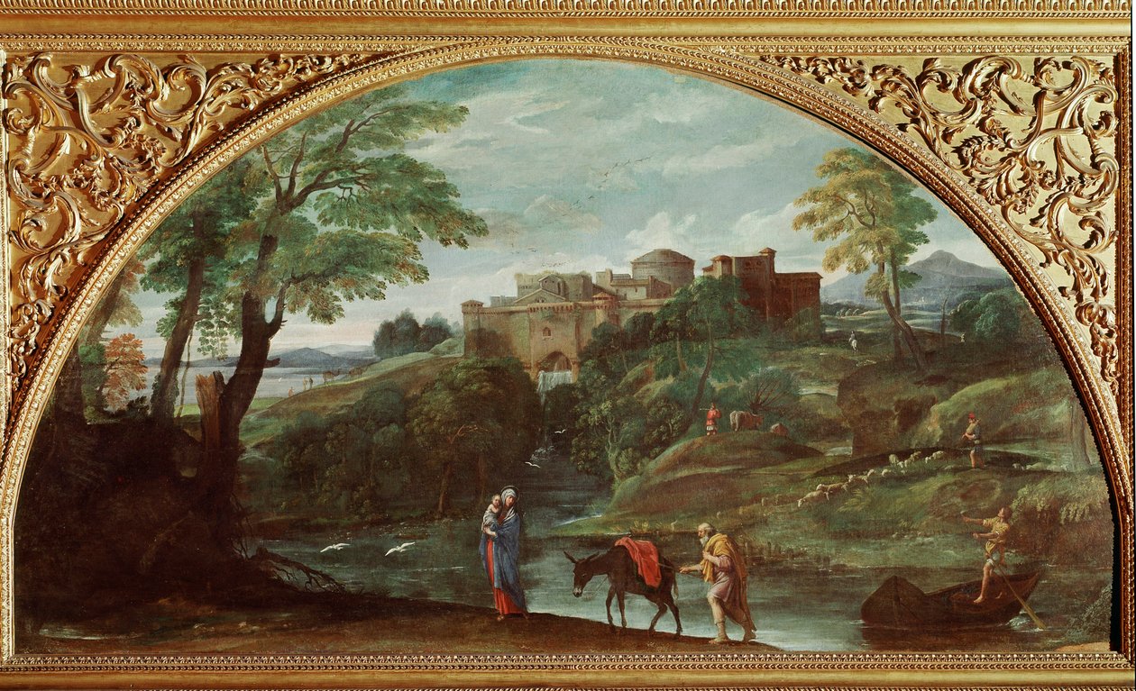 Flyveturen til Egypten. Maleri af Annibale Carracci dit Carrache (1560-1609). Mål: 122x230 cm. Galleria Doria Pamphilj, Rom, Italien. af Annibale Carracci