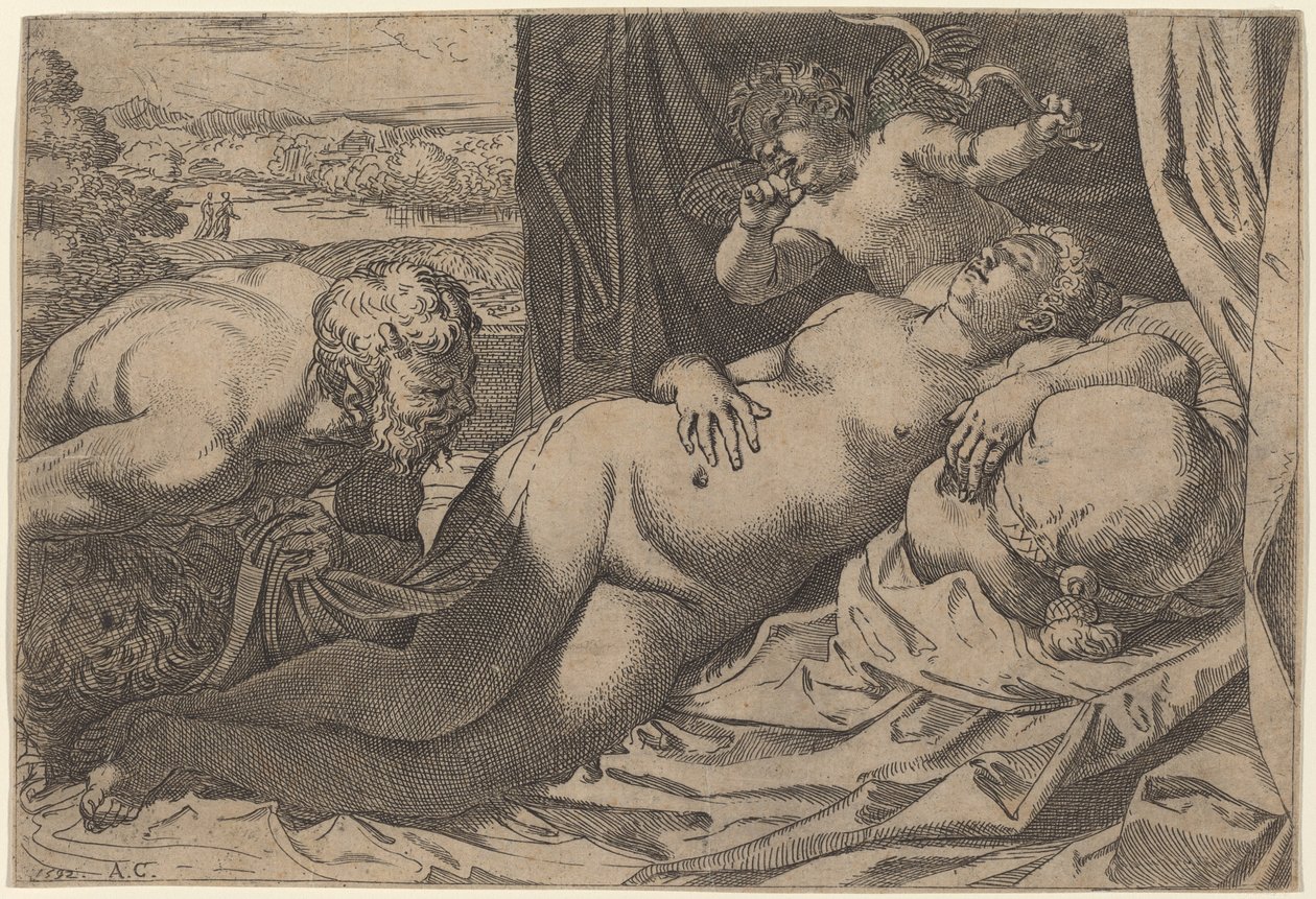 Venus og en Satyr af Annibale Carracci