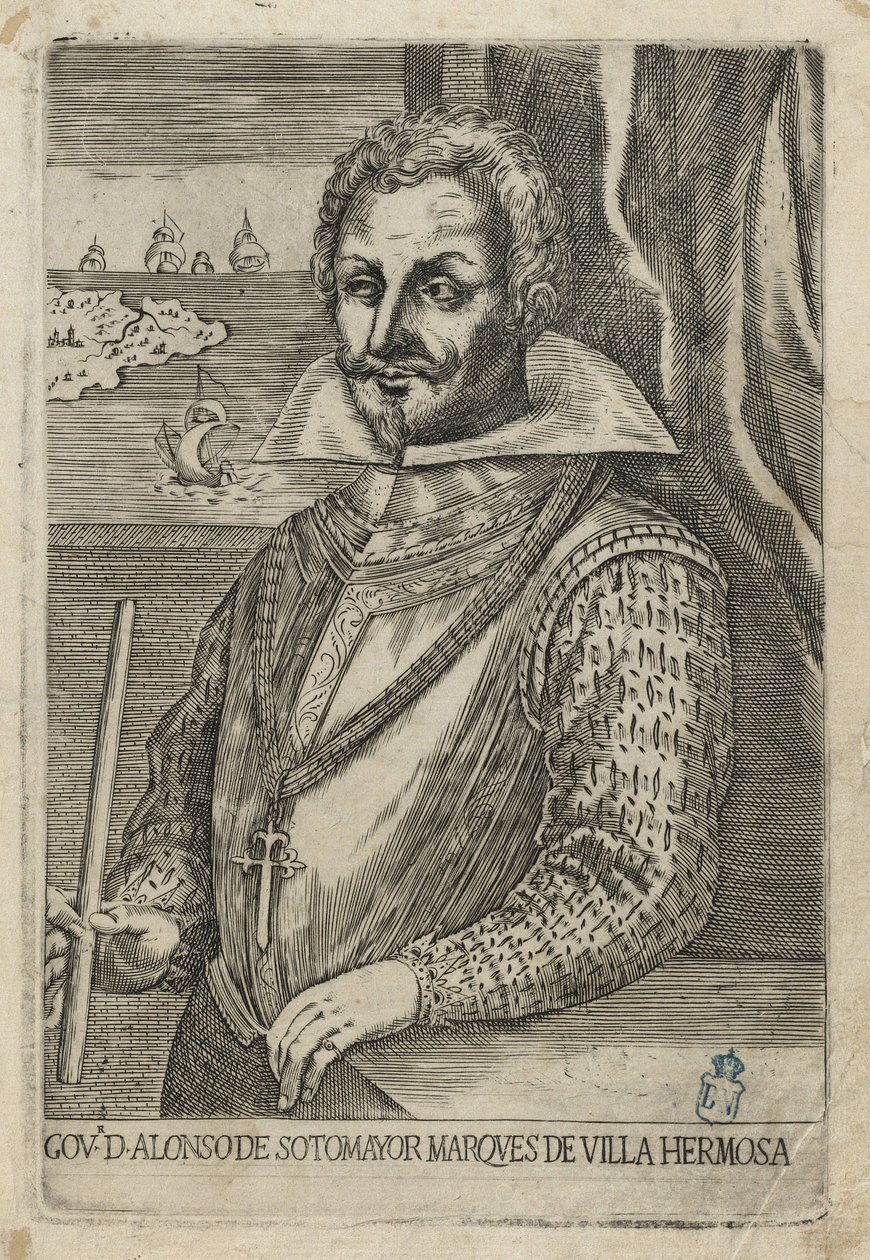Alonso de Sotomayor, guvernør i Chile. Ætsning og gravering af Anónimo italiano