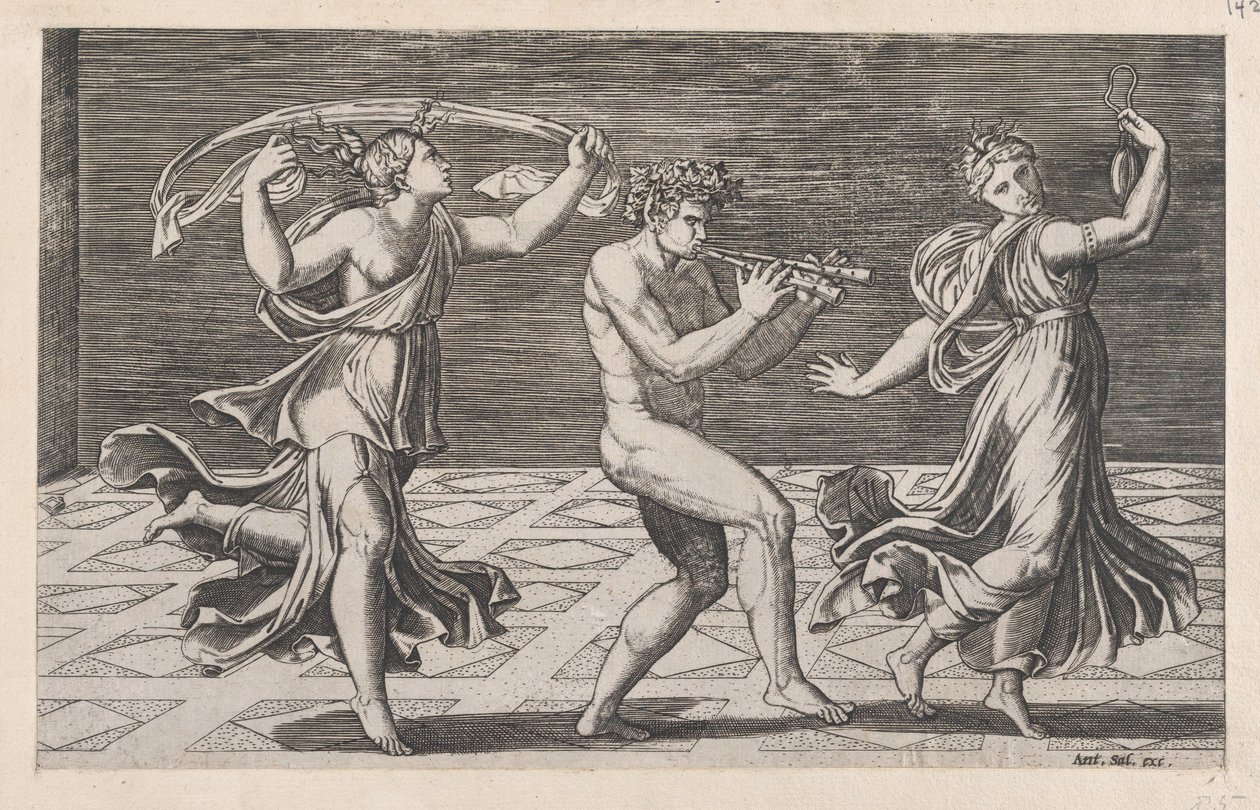 Speculum Romanae Magnificentiae: Dance of Fauns and Bacchants, begyndelsen af det 16. århundrede..., begyndelsen af det 16. århundrede af Anon