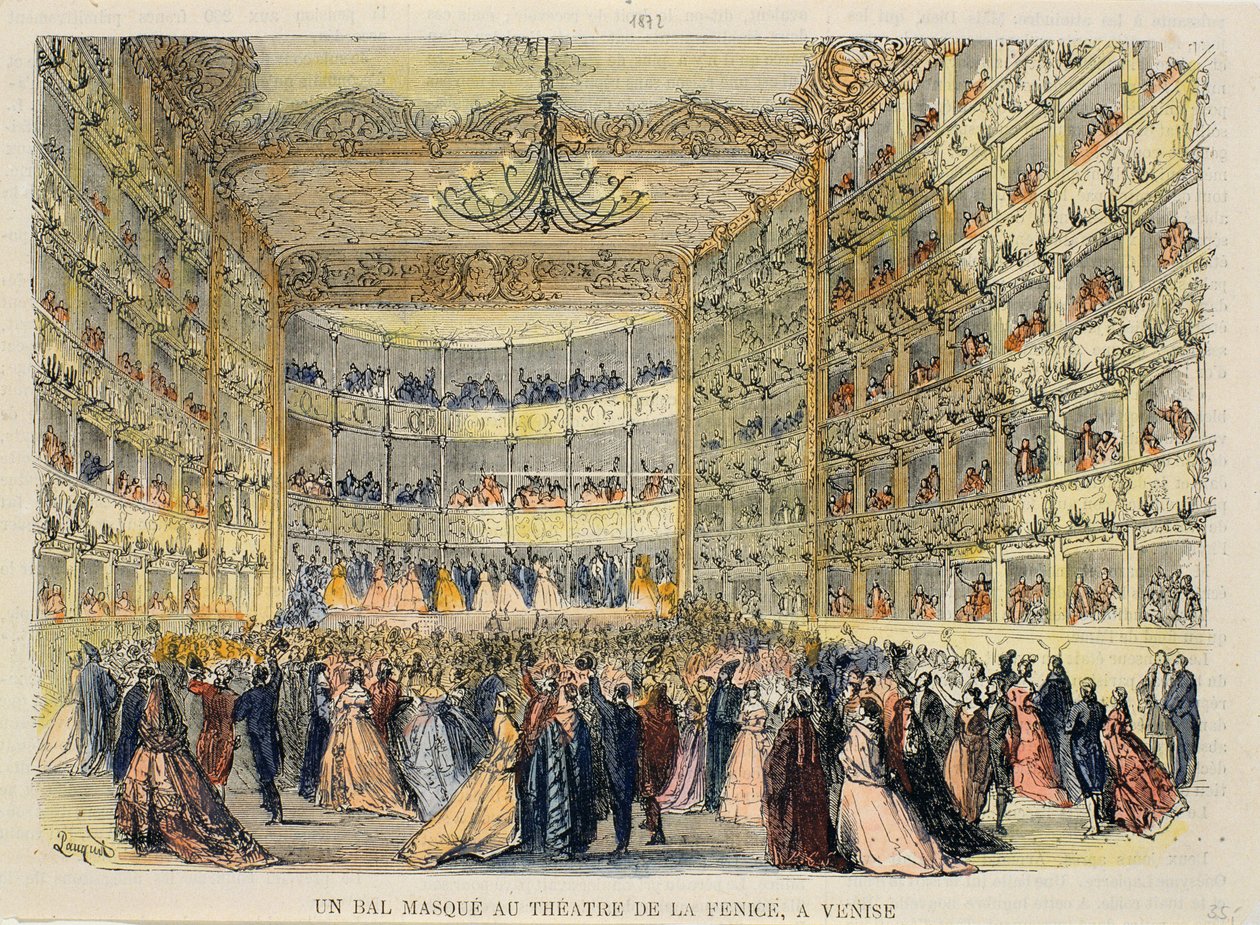 Et maskebal i Fenice Theatre, Venedig, 1800-tallet af Unbekannt Unbekannt