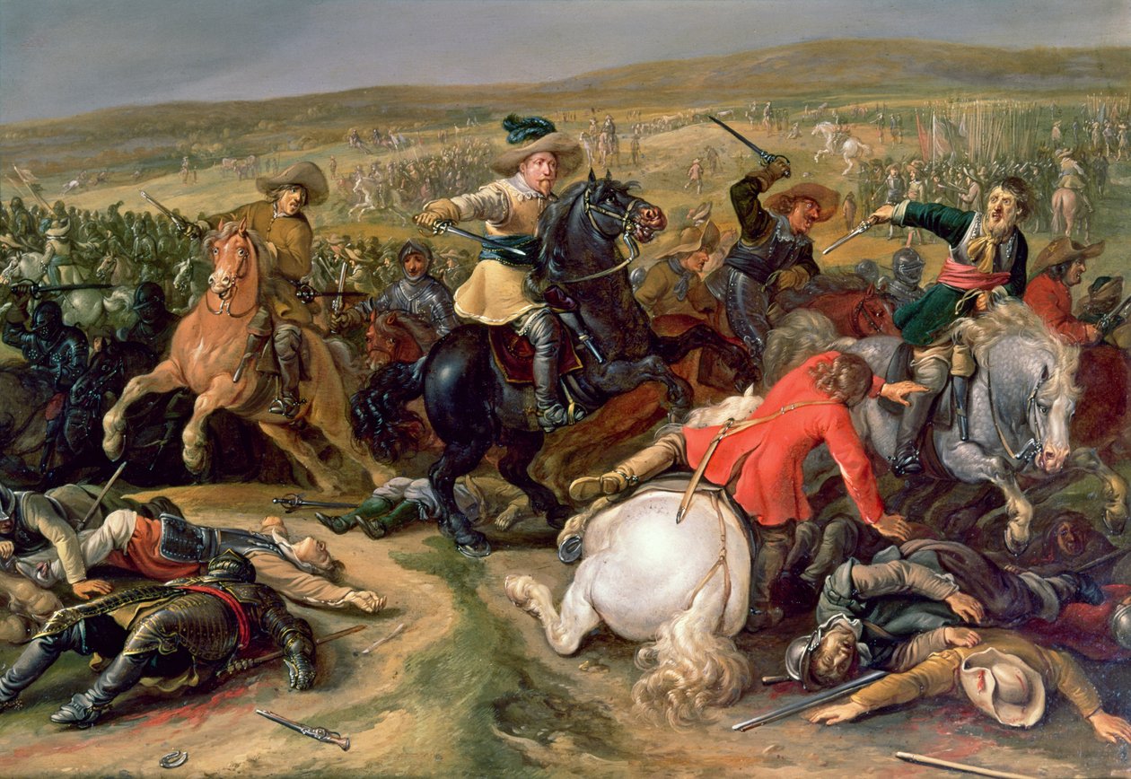 Gustav II Adolphus, konge af Sverige (1595-1632) førte et kavaleri angreb i slaget ved Lutzen, 1632 af Unbekannt Unbekannt